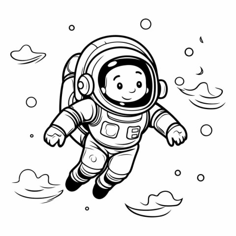 Astronaut flying in the sky. Black and white vector illustration