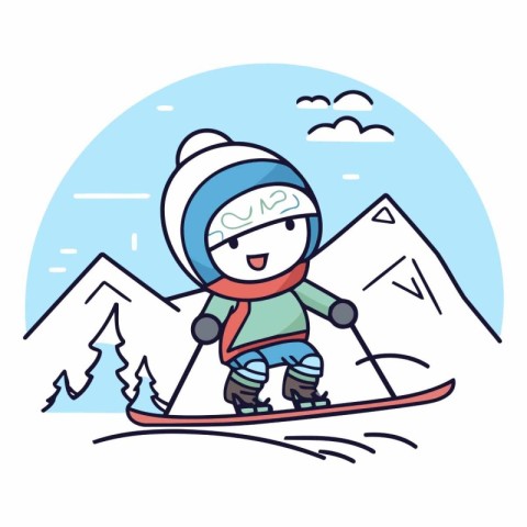 Skiing boy of a skier in the mountains.