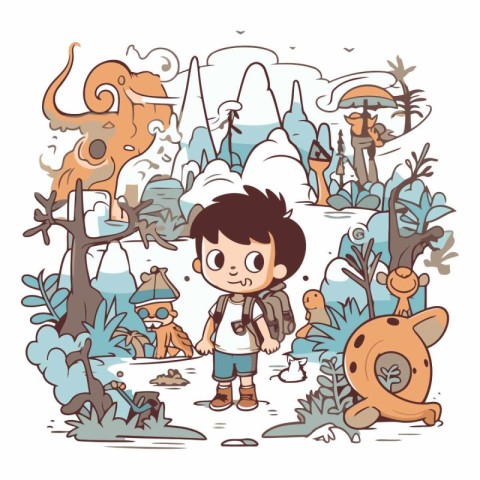 Cartoon explorer in the jungle of a cartoon explorer.