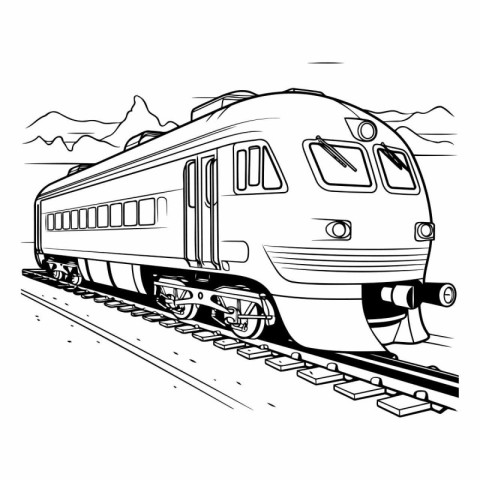 Vector illustration of a train on a railway track. Monochrome im