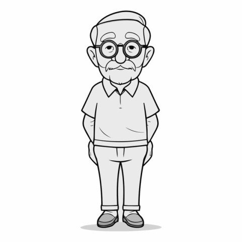 Old man with glasses and casual clothes in cartoon style.