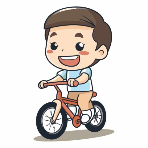 Boy riding bicycle character cartoon vector illustration. Cute b