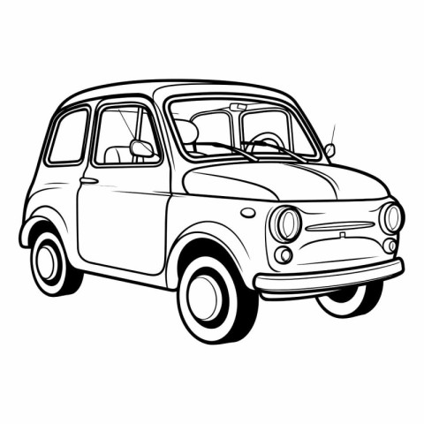 Retro car vector illustration isolated on white background. Hand