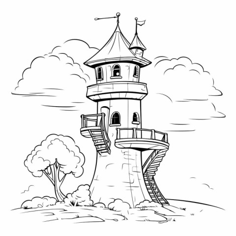 Sketch of a lighthouse on the hill.