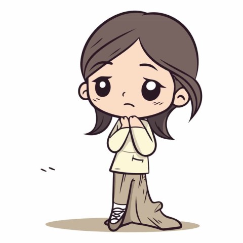 Cute little girl feeling sad. Vector cartoon illustration. Isola