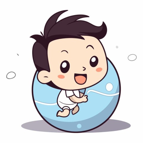 Boy swimming in a ball of water - Vector cartoon character illus