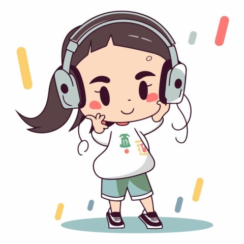 Cute little girl listening to music with headphones.