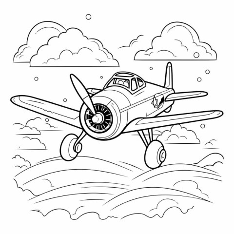 Airplane in the clouds. Coloring book for children