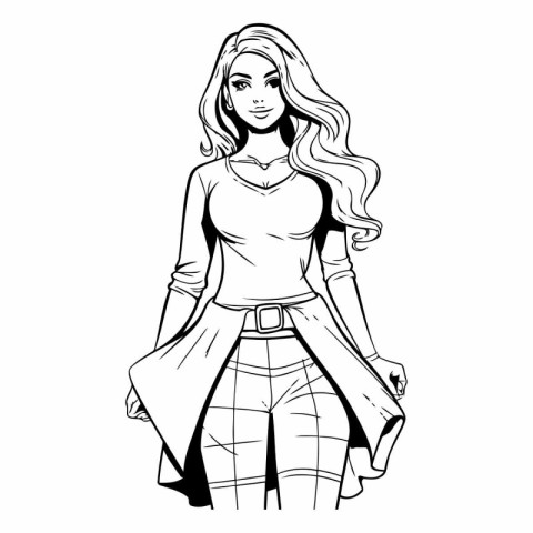 Fashion girl in sketch-style on white background.