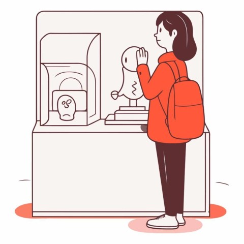 Illustration of a woman paying for ticket at the ticket vending