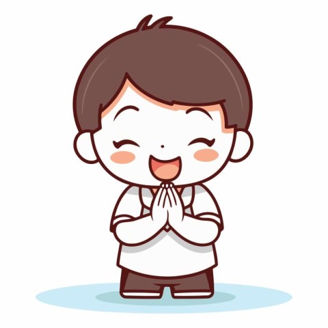 Cute boy praying cartoon character vector illustration. Cute boy