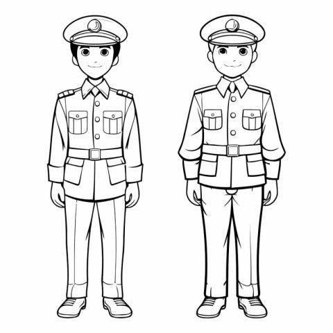 Cartoon police officer and police officer in uniform.