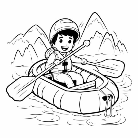 illustration of a boy in a kayak on a lake.