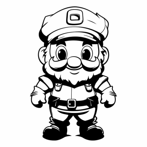 Garden Gnome - Black and White Cartoon Illustration. Vector