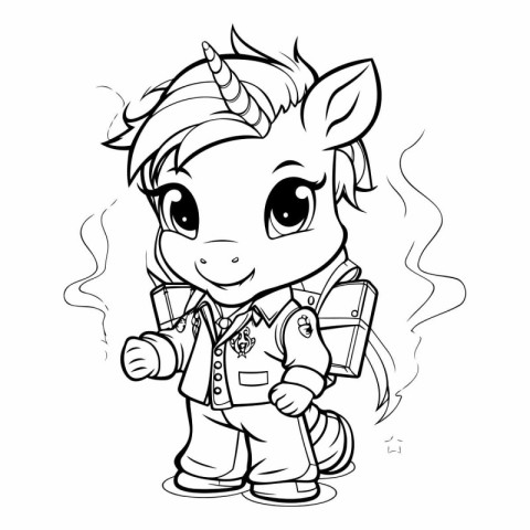 Black and White Cartoon Illustration of Cute Unicorn Fantasy Cha