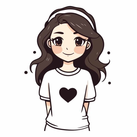 Vector illustration of a cute girl with long hair in white T-shi