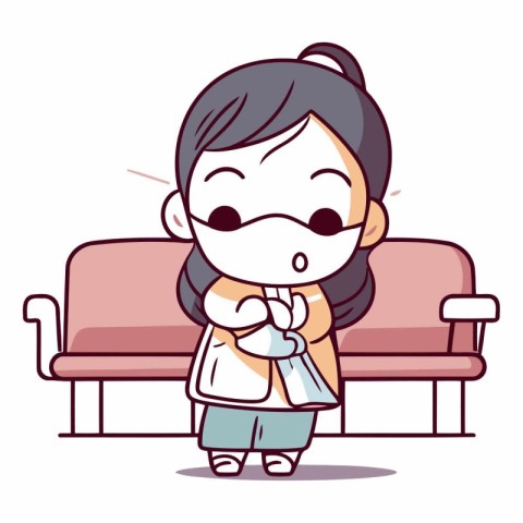 Girl coughing on sofa - Cute cartoon character vector illustrati