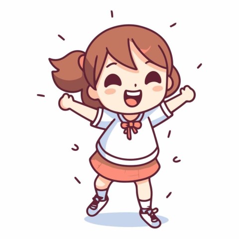 Girl running and smiling. Cute cartoon style.