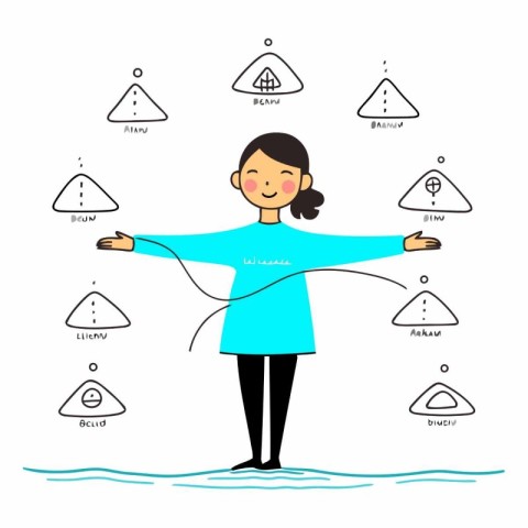 Vector illustration of a girl in a blue sweater doing yoga exerc