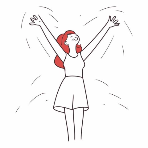 Illustration of a happy young woman with raised hands in the air