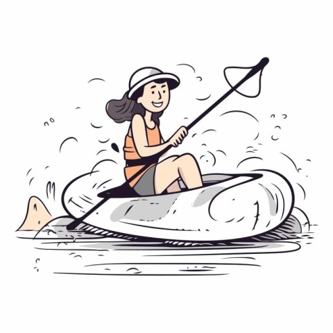 Illustration of a woman rowing on a kayak.