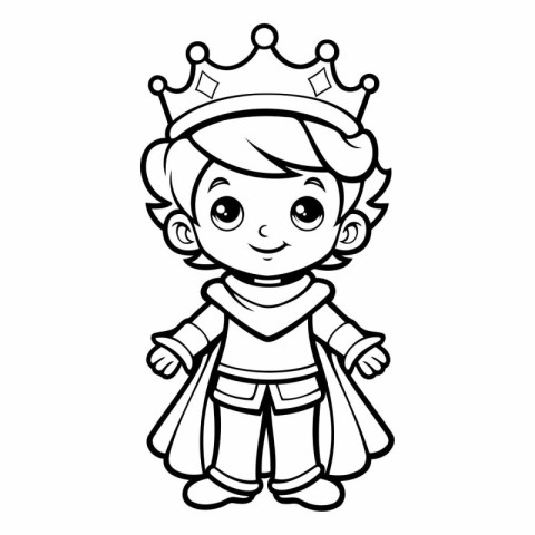 Black and White Cartoon Illustration of Little King Fantasy Char