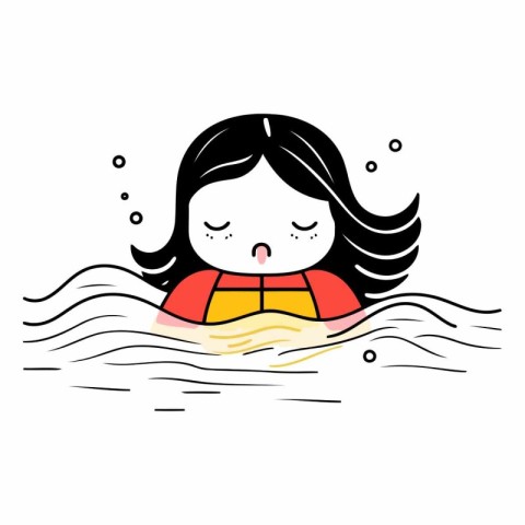 Cute little girl in a life jacket swimming in the sea.