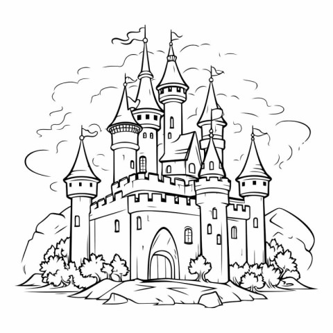 Fairytale castle. Hand drawn vector illustration in cartoon styl