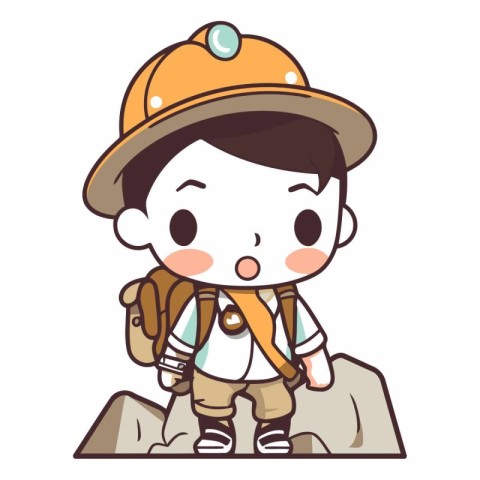 Boy scout standing on a rock and wearing a hat.