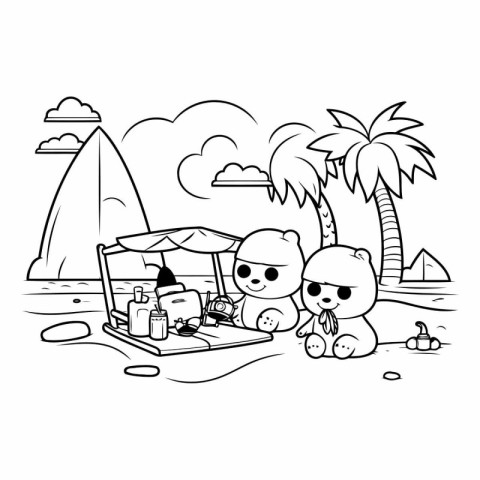 Summer and vacations cartoons in black and white vector illustra