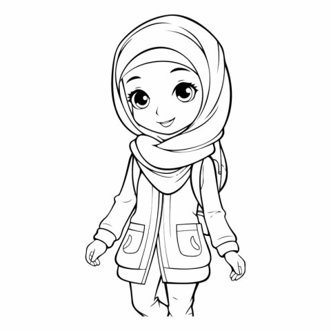 Cute little muslim girl in hijab cartoon vector illustration gra