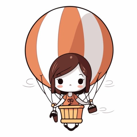 cute little girl flying in hot air balloon cartoon vector illust