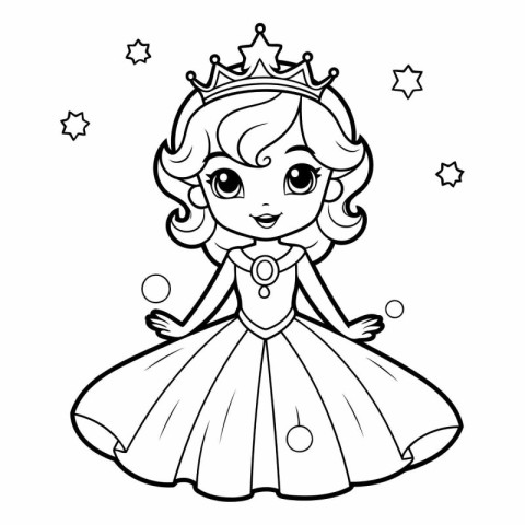 Coloring Page Outline of a princess in a dress with a crown