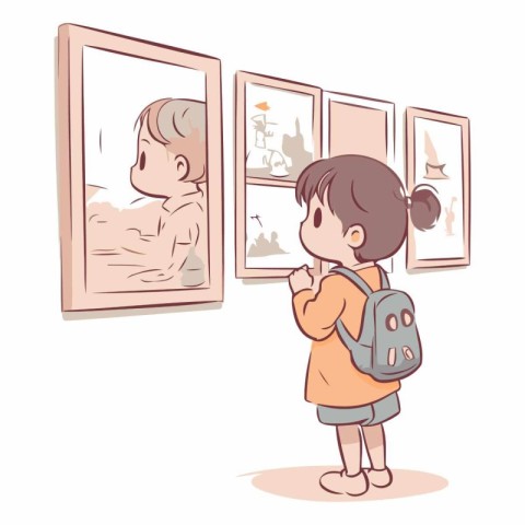 Illustration of a Cute Little Girl Looking at a Picture in an Ar