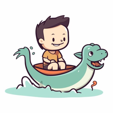 cute boy riding on a crocodile boat.