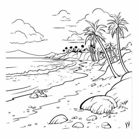 Sketch of a beach with palm trees.