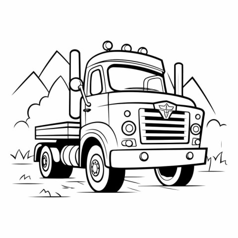 Pickup truck. Black and white vector illustration for coloring b