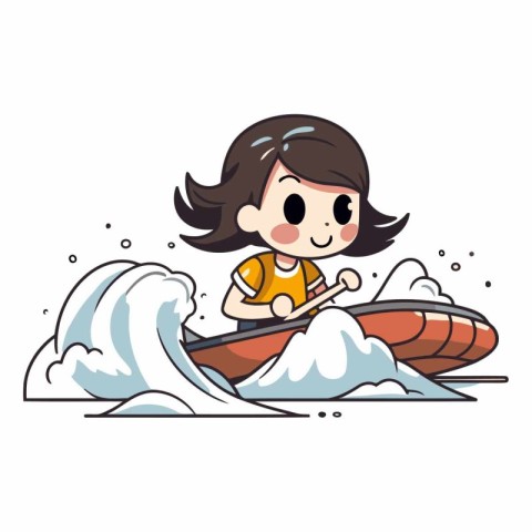 cute little girl riding a boat on the waves