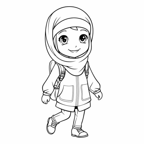 Cute little muslim girl in hijab cartoon vector illustration gra