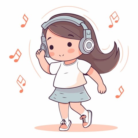 Cute little girl listening to music with headphones.