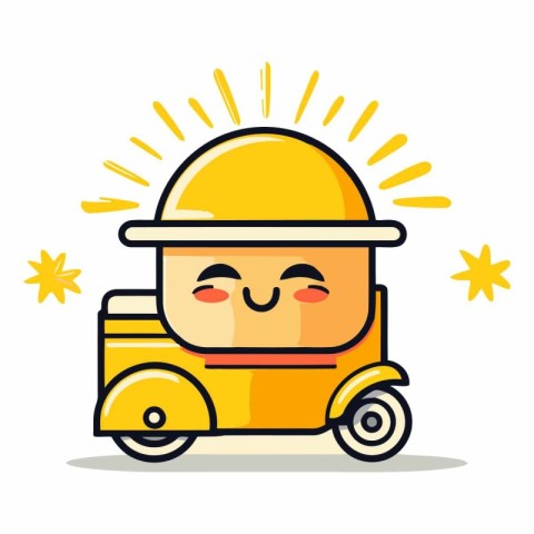 Cute yellow toy car with a hard hat.