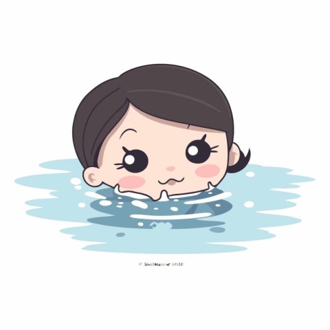 Cute little girl in the swimming pool on white background.