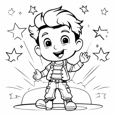 Black and White Cartoon Illustration of Kid Boy Celebrating Chri