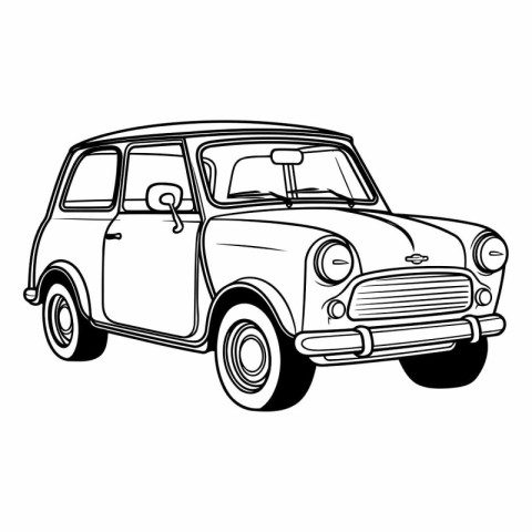 Retro car isolated on white background. Hand drawn vector illust