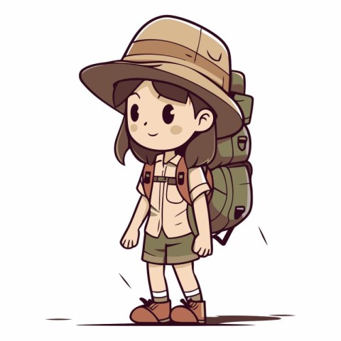 Girl hiker with backpack of a hiker.