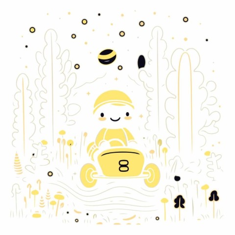 Vector illustration of a boy riding a car in the park. Cute hand