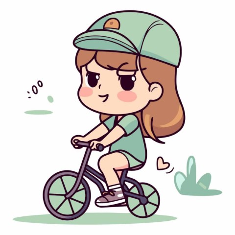 Girl Riding Bicycle - Cute Cartoon Vector IllustrationÃ¯Â»Â