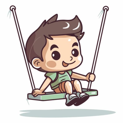 Cute little boy swinging on a swing. Vector cartoon character il