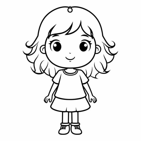 Coloring book for children. Girl with long hair in a dress