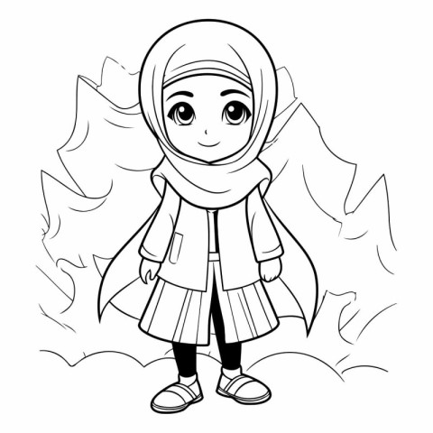 Arabic girl in traditional clothes for coloring book.